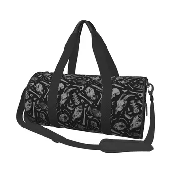 Спортивные сумки Bones, спортивная сумка Skull Dark Deniart для путешествий, спортивная сумка с обувью, графические сумки, мужская дизайнерская сумка для фитнеса на открытом воздухе - Изображение 1  