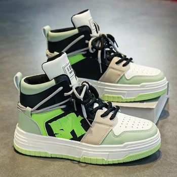 2023 Новая Оригинальная Зеленая Мужская Модная обувь На платформе, Кроссовки для Скейтбординга на шнуровке, Мужские Кроссовки с буквенным Принтом, Мужская обувь с Высоким берцем - Изображение 1  