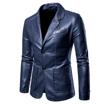 2024 Мужской осенний Новый костюм, кожаная куртка с воротником, пальто, весенний приталенный винтажный наряд Motor Biker PU 4XL-M - Изображение 1  