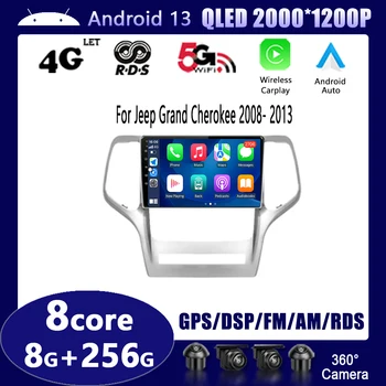 Android 13 Для Jeep Grand Cherokee 2008-2013 QLED Экран Автомобиля Радио Мультимедиа Видео Беспроводная Навигация Carplay GPS 360 Камера - Изображение 1  