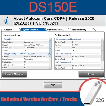 Autocoms 2020.23 Бесплатная лицензия, инструмент диагностики автомобиля, сканер OBD2, Сканирование кода, бесплатная установка на несколько компьютеров, отправка 32 ГБ USB - Изображение 1  