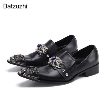 Batzuzhi/ Мужские Официальные Модельные туфли Ручной работы из натуральной кожи, Черная Официальная Деловая Обувь Iron Head, Мужские Кожаные Zapatos Hombre! - Изображение 1  