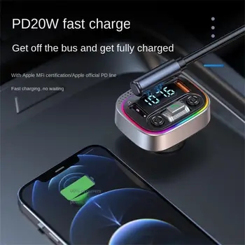 PD20W + QC3.0 Зарядное Устройство Автомобильный Bluetooth-Совместимый MP3-Плеер Для Автомобильного Адаптера Автомобильный FM-передатчик Громкой связи 7 видов цветов Атмосферный Свет - Изображение 1  