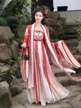 ServedRu Hanfu Hanbok женская одежда Tang system жакет с цветочным рисунком в стиле Тан дерзкая юбка летние повседневные женские модели Красный синий - Изображение 1  