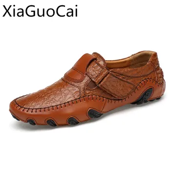 XiaGuoCai/ новинка 2017 года, Брендовая мужская повседневная обувь, Большой размер 47, мужские лоферы без застежки, осенние туфли на плоской подошве из натуральной кожи для вождения, L45 35 - Изображение 1  