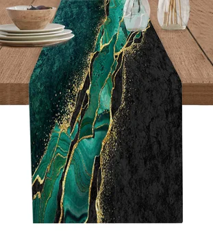 Абстрактная настольная дорожка из черного мрамора и зеленого малахита, вечерние мероприятия, столовая, украшение кухонного стола, отель, домашняя скатерть - Изображение 1  