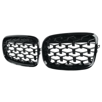 Автомобильные Ромбовидные решетки Передняя решетка для почек Хромированная сетчатая решетка Автомобильные аксессуары для E70 E71 E72 X5 X6 2007-2013 Черный - Изображение 1  