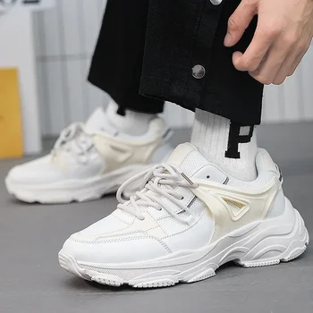 Брендовая мужская обувь 2023 года, мужская вулканизированная обувь из сетки на платформе, дышащие мужские кроссовки на шнуровке, мужская повседневная обувь для прогулок на открытом воздухе. - Изображение 1  