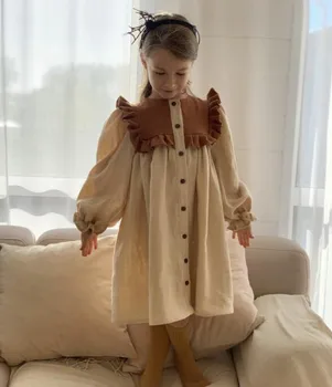 Весна 2023, хлопковое белье для маленьких девочек, платье принцессы с оборками и длинным рукавом в придворном стиле, Bebes, Классическая детская одежда - Изображение 1  