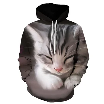 Весна и осень 2023 года, Новый мужской модный повседневный свитер с капюшоном и длинными рукавами Cat 3D с цифровой печатью, свободный пуловер большого размера - Изображение 1  