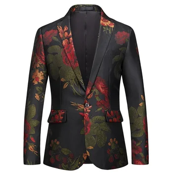 Весна-осень 2023, Элегантное Повседневное Мужское пальто-блейзер с цветочным принтом 