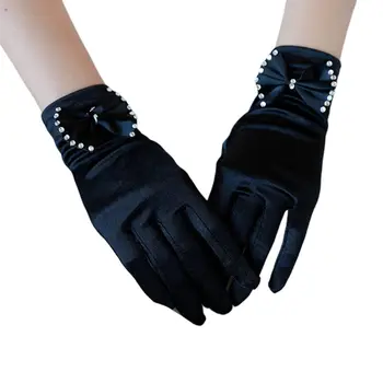 Винтажные атласные короткие Свадебные перчатки с бантом из горного хрусталя 1920-х годов, вечерние рукавички - Изображение 1  