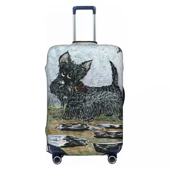 Винтажный чехол для чемодана Scottie Dog, эластичный чехол для багажа для любителей шотландского терьера, 18-32 дюйма - Изображение 1  