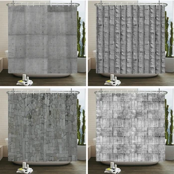 Водонепроницаемая занавеска для душа с 3D принтом из серого камня и кирпичной стены, современная абстрактная декоративная ткань из мраморного искусства для ванной - Изображение 1  