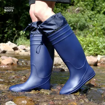 Высокие рыболовные непромокаемые ботинки с завязками, мужские и женские непромокаемые ботинки в корейском стиле, модный корпус, мужские резиновые сапоги - Изображение 1  