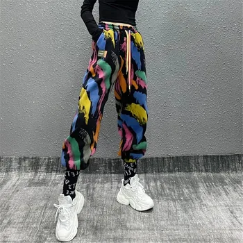 Граффити, готика, Y2k, эластичные Мешковатые брюки-карго с высокой талией, винтажная эстетичная технологичная одежда, шаровары, Модные повседневные брюки в стиле Харадзюку - Изображение 1  