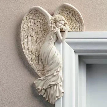 Дверная рама Скульптура крыла Ангела, имитирующая позу действия богинь, Домашняя спальня, гостиная, Ретро-рамка для украшения стен, Ангел - Изображение 1  