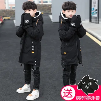 Детская парка детские зимние пуховые хлопчатобумажные куртки с подкладкой Детская одежда для больших мальчиков Теплое пальто Утепленная верхняя одежда - Изображение 1  