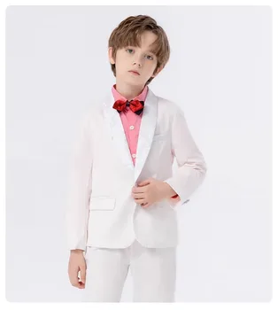 Детская роскошная белая куртка, брюки, галстук-бабочка, 3 шт., костюм для фотосъемки, свадебное платье для мальчиков, Детский смокинг, костюм для вечеринки по случаю дня рождения - Изображение 1  