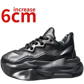 Европейская/Американская Спортивная Обувь для Мужчин, Увеличенная на 6 см, Ins, Модная Черная Папина Обувь Warrior Monster Из Натуральной Кожи С Лифтом - Изображение 1  