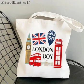 Женская сумка для покупок Сумка с принтом London boy Сумка для покупок Harajuku Холщовая сумка для покупок сумка для девочек Сумка-тоут Женская сумка через плечо - Изображение 1  