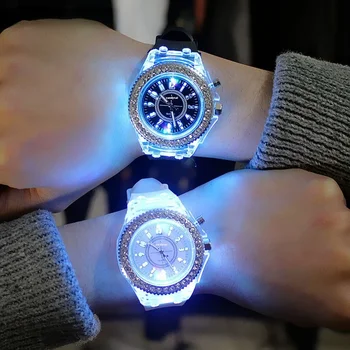 Женские часы со вспышкой, Персонализированные светодиодные часы со стразами, тренды, студенты, любители, Желейная Женщина, Мужские часы, наручные часы Harajuku Light - Изображение 1  