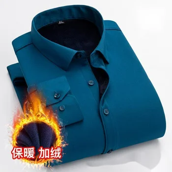 Зимняя новая утепленная рубашка с длинными рукавами, мужские однобортные рубашки с квадратным воротником, модная тонкая мужская теплая рубашка 4XL - Изображение 1  
