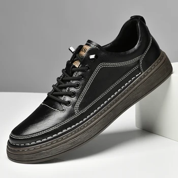 Итальянские брендовые мужские туфли-Оксфорды, Черная повседневная обувь из натуральной кожи, мужские уличные кроссовки для бега трусцой на шнуровке, мужские Большие размеры: 37-47 - Изображение 1  