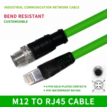 Кабель M12 -RJ45, линия кодирования типа D, авиационный штекер IP67, 4-контактный разъем, промышленный провод Ethernet, кабель датчика передачи - Изображение 1  