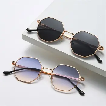 Квадратные солнцезащитные очки в стиле ретро для мужчин/женщин, модные многоугольные солнцезащитные очки в маленькой оправе, винтажные металлические солнцезащитные очки - Изображение 1  