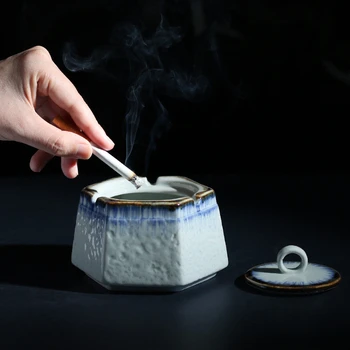 Керамическая пепельница для древнего колодца в японском стиле, Шестигранная пепельница с крышками, Пепельница для курения табака, Пепельница для сигарет, Декор домашнего офиса - Изображение 1  