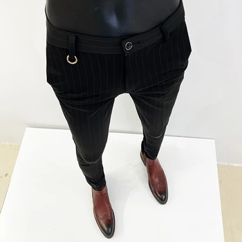 Классические полосатые мужские костюмные брюки, высококачественные Корейские эластичные облегающие модные Деловые повседневные брюки, мужская одежда - Изображение 1  