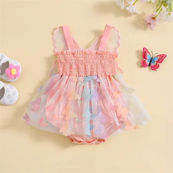 Комбинезон для маленьких девочек, платье с бабочкой, без рукавов, многослойная фатиновая юбка-пачка, подол, комбинезоны на бретелях, одежда для новорожденных, детские боди - Изображение 1  
