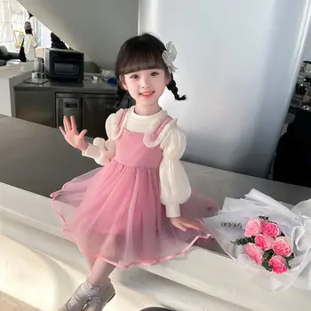 Комплект одежды для девочек, модный универсальный комплект из двух предметов, Корейская версия, милая повседневная одежда для детей, весна-осень 2023 г. - Изображение 1  