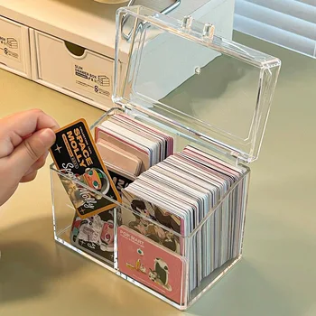 Корейский ящик для хранения фотокарточек Kpop, Прозрачный Акриловый Органайзер для фотокарточек, Откидная коробка, чехол для карт, Защитный контейнер - Изображение 1  