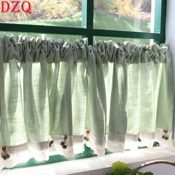 Короткие шторы Вишневого цвета во Французском Стиле для Кухни, Корейские Пасторальные Льняные Занавески Зеленого цвета для Гостиной #A417 - Изображение 1  