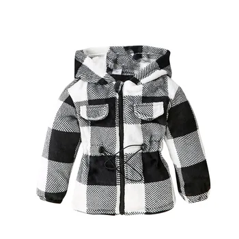Куртка-туника в клетку для маленьких девочек и мальчиков, детское пальто Hoddie, куртка с капюшоном с длинным рукавом, верхняя одежда на молнии - Изображение 1  