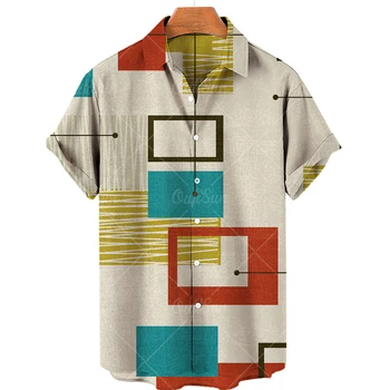Летняя винтажная мужская гавайская рубашка 2022 года, мужские рубашки в полоску с коротким рукавом и принтом, пляжная футболка на одной пуговице, мужская одежда - Изображение 1  