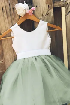 Милое зеленое платье с цветочным узором для девочек, пышное платье без рукавов с V-образным вырезом сзади и бантом для свадьбы, Дня рождения, Первого причастия, вечернее платье - Изображение 1  