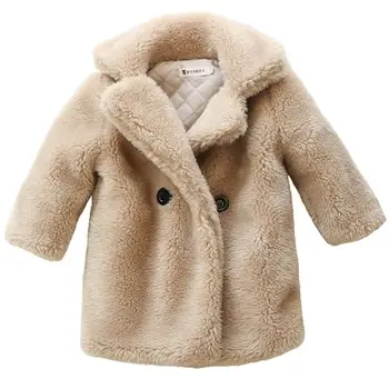 Модная зимняя куртка для маленьких девочек и мальчиков, толстая детская теплая овечья шуба, Длинная свободная верхняя одежда для детей, Одежда высокого качества от 2 до 14 лет V36 - Изображение 1  