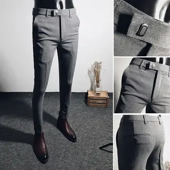 Модные офисные брюки с застежкой-молнией, облегающие костюмные брюки, эластичные брюки-карандаш со средней талией для бега трусцой - Изображение 1  