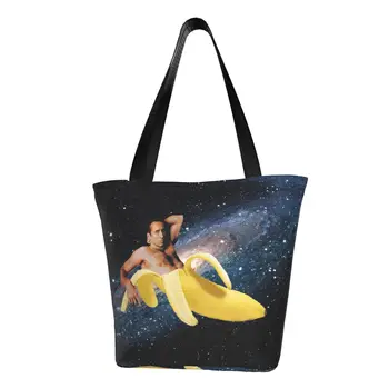 Модный Николас Кейдж В банановых хозяйственных сумках, холщовая сумка для покупок, сумка для покупок через плечо - Изображение 1  