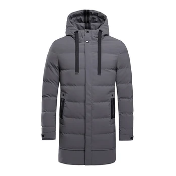 Мужская зимняя термокуртка средней длины, повседневное пальто с капюшоном, толстая зимняя термокуртка, мужское повседневное теплое пальто средней длины. - Изображение 1  
