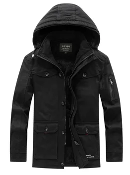 Мужская зимняя утолщенная теплая куртка из шерсти ягненка, пальто с капюшоном, Повседневный деловой хлопок, размер 6XL, Оверсайз - Изображение 1  
