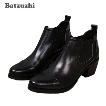 Мужские ботинки Batzuzhi на каблуке 6,5 см, Черные Ботильоны Из Натуральной кожи, Мужские деловые Свадебные туфли Zapatos Hombre, большие размеры 46 - Изображение 1  