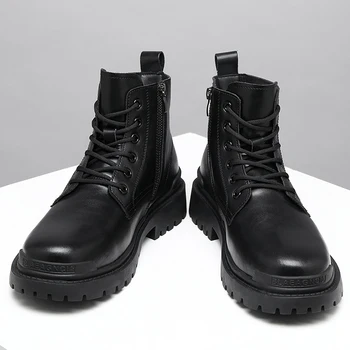 Мужские кожаные водонепроницаемые ботильоны Chukka на шнуровке, оксфордские модельные ботинки, повседневная деловая обувь для повседневной работы для мужчин - Изображение 1  