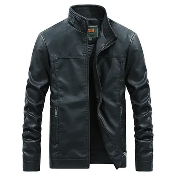 Мужские кожаные куртки Slim Fit из искусственной мотоциклетной кожи, высококачественные мужские куртки, пальто, Модные мужские осенние кожаные куртки 4XL - Изображение 1  