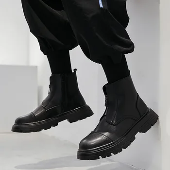 Мужские модные ботинки из натуральной кожи в британском стиле, брендовая дизайнерская обувь на платформе, вечерние банкетные платья, ковбойские ботинки, ботильоны, botas male - Изображение 1  