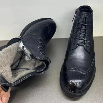 Мужские мягкие шерстяные ботинки Martin с меховой подкладкой, зимняя мужская обувь с резным высоким берцем - Изображение 1  