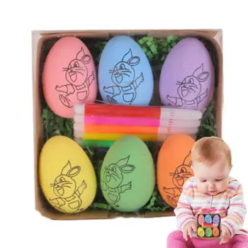Набор для рисования пасхальных яиц для детей 6шт, набор для раскрашивания яиц, набор для рисования каракулей, Сделай сам, Набор для украшения пасхальных яиц, подарок с 6 маркерами, Пасхальное яйцо - Изображение 1  